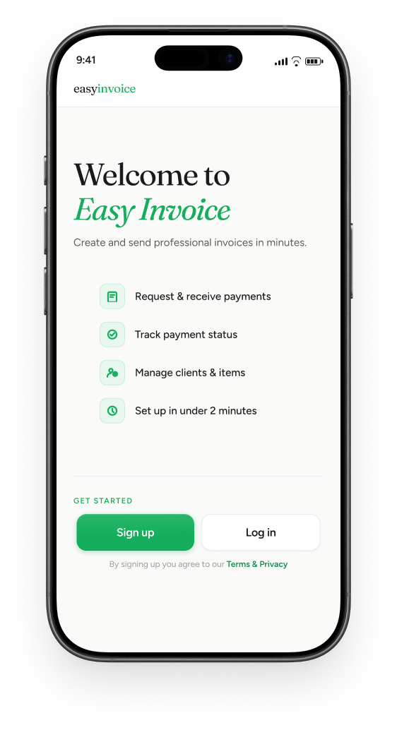 Easy Invoice onboarding screen
