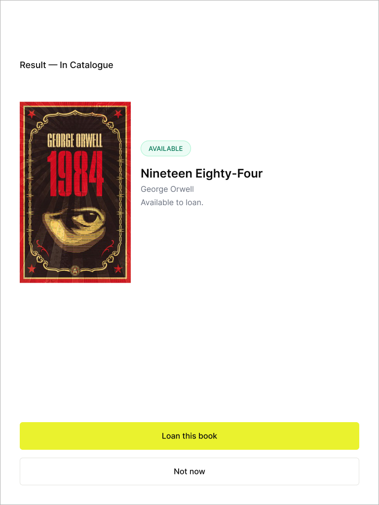 Result screen for a book that is available to loan